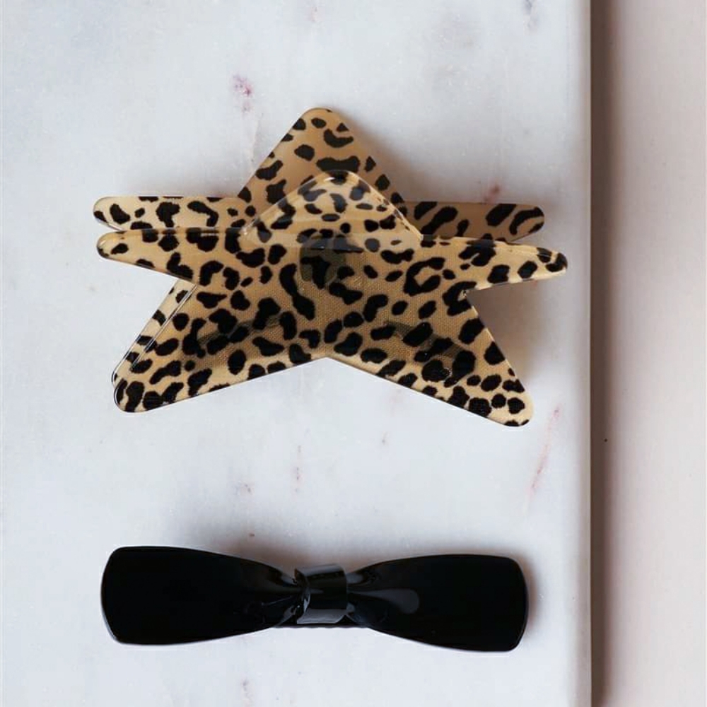 Wild Time Star Leopard Clip & Black Bow 2-pc Set
